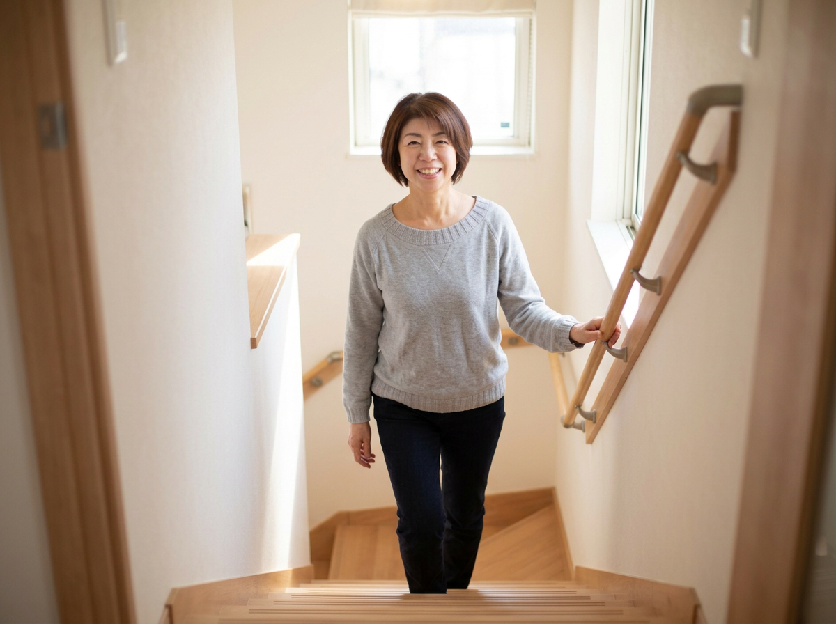 女性が階段を上る
